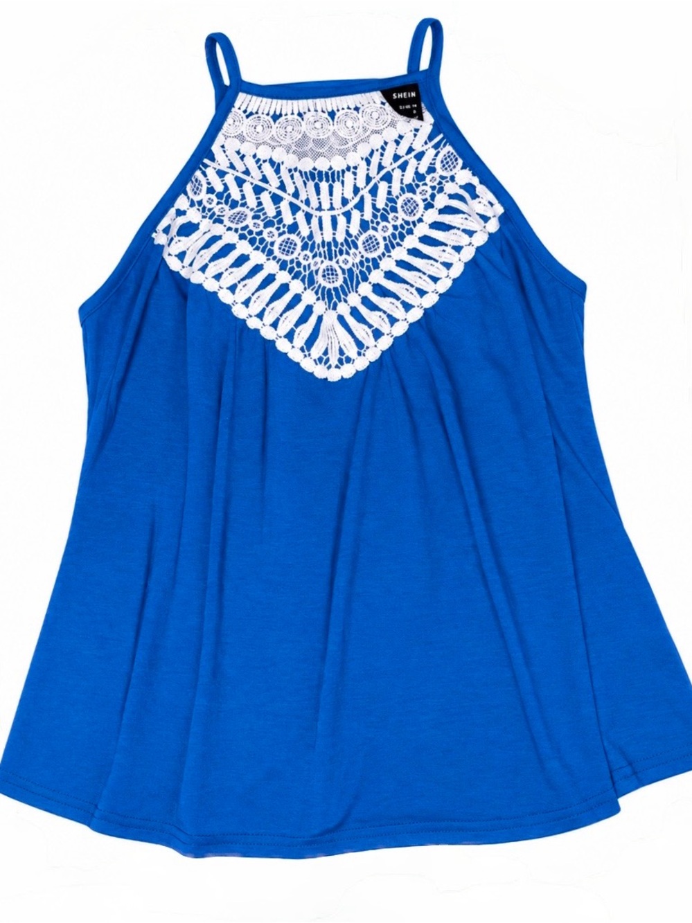 SHEIN Royal Blue Crochet Yoke Halter Tank Top